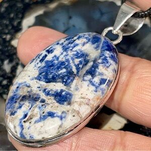 Oval Blue & White Navy Sodalite Pendant 2 1/4”